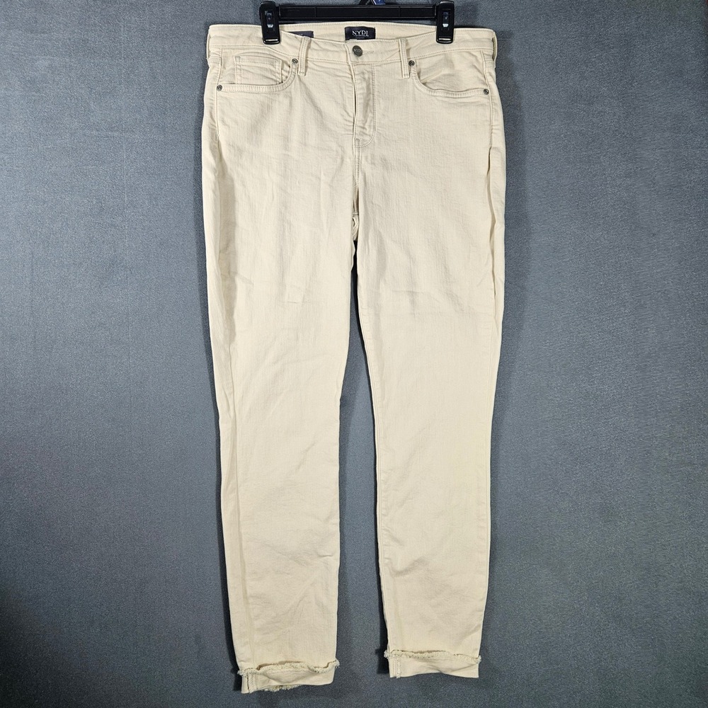 NYDJ Jeans Womens 10 Beige Ami Skinny Lift Tuck Raw Hem MFOZAA2511 Stretch Denim